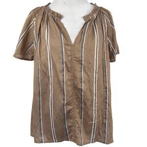 Gap Short Sleeve Blouse Striped Casual Lightweight Modern Women Brown Size M
